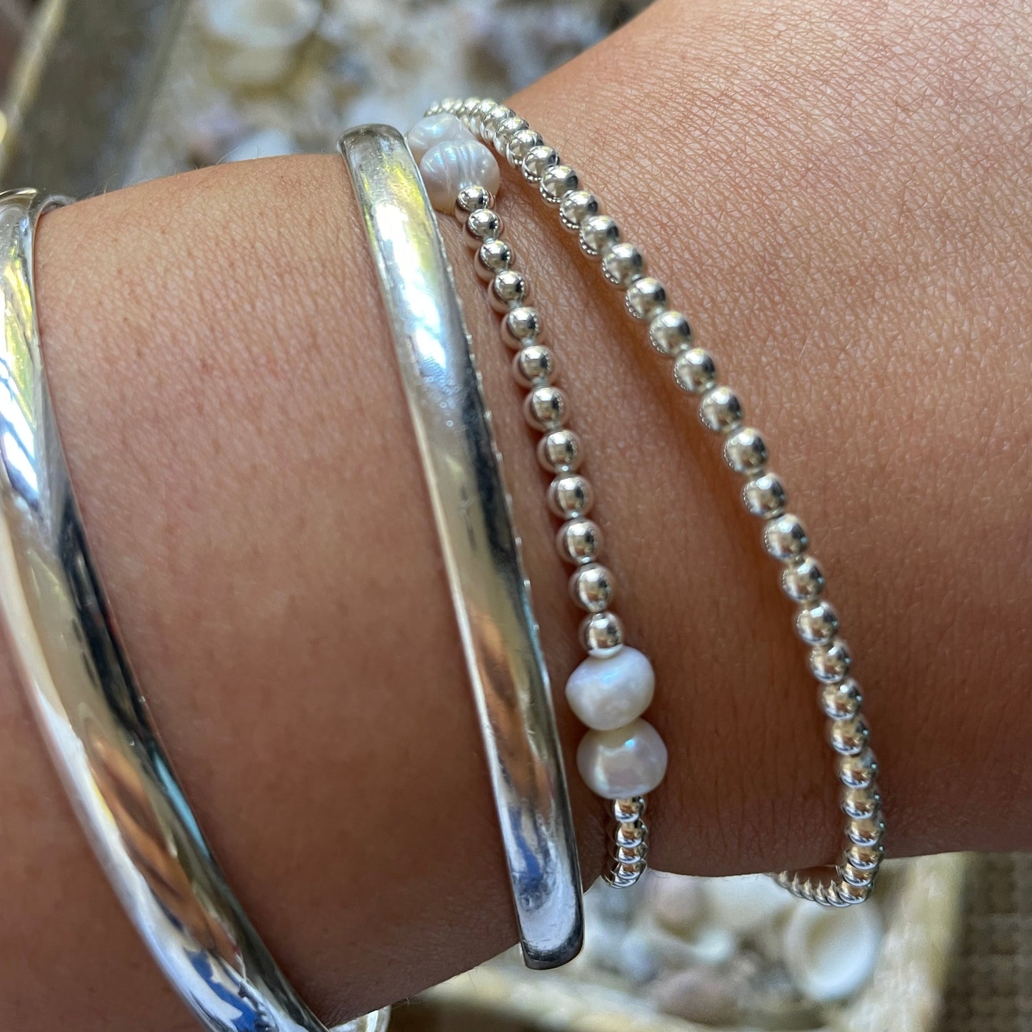 Beaded Sterling Silver & Freshwater Pearl Bracelet
