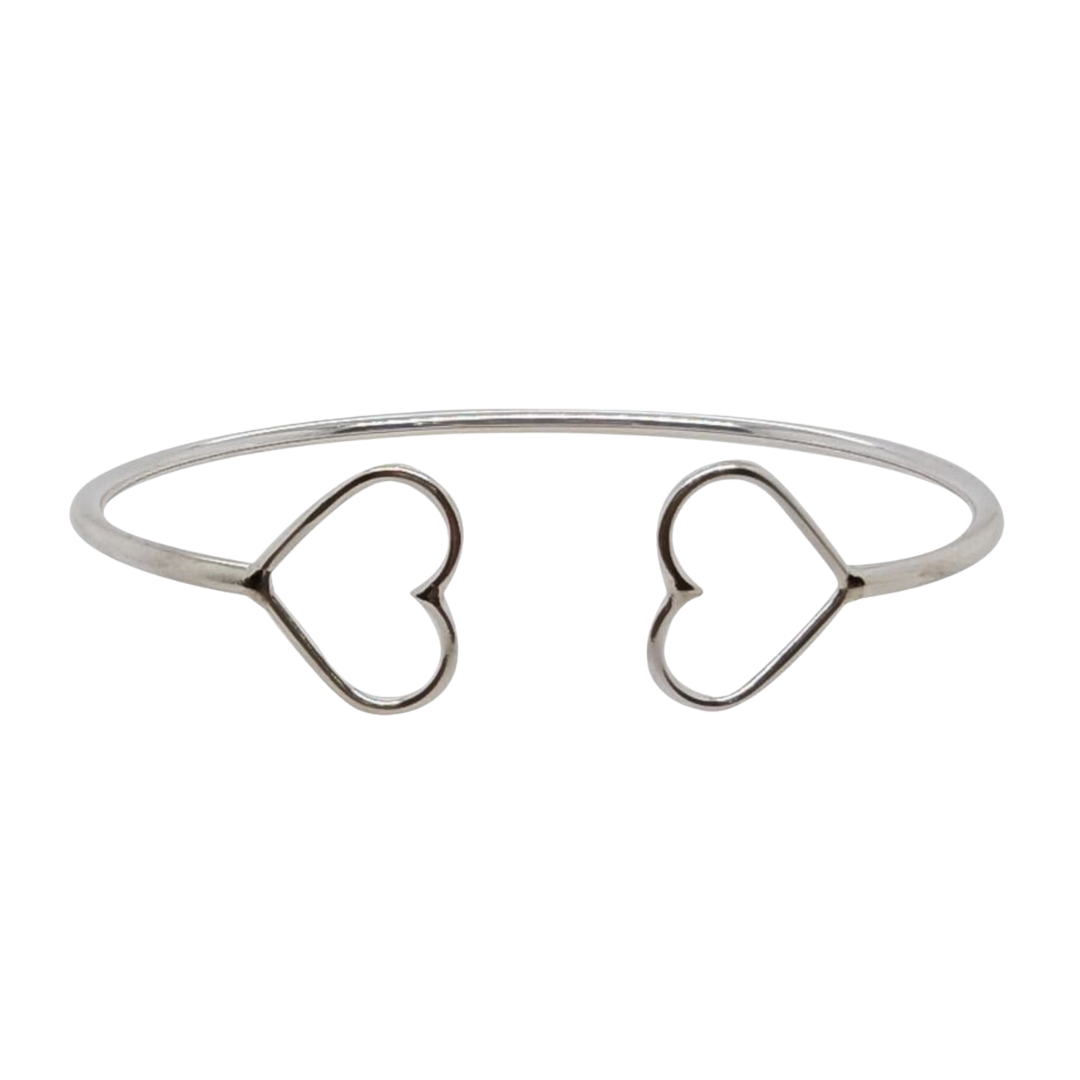 Lover Double Heart Cuff 925 Sterling Silver Bracelet