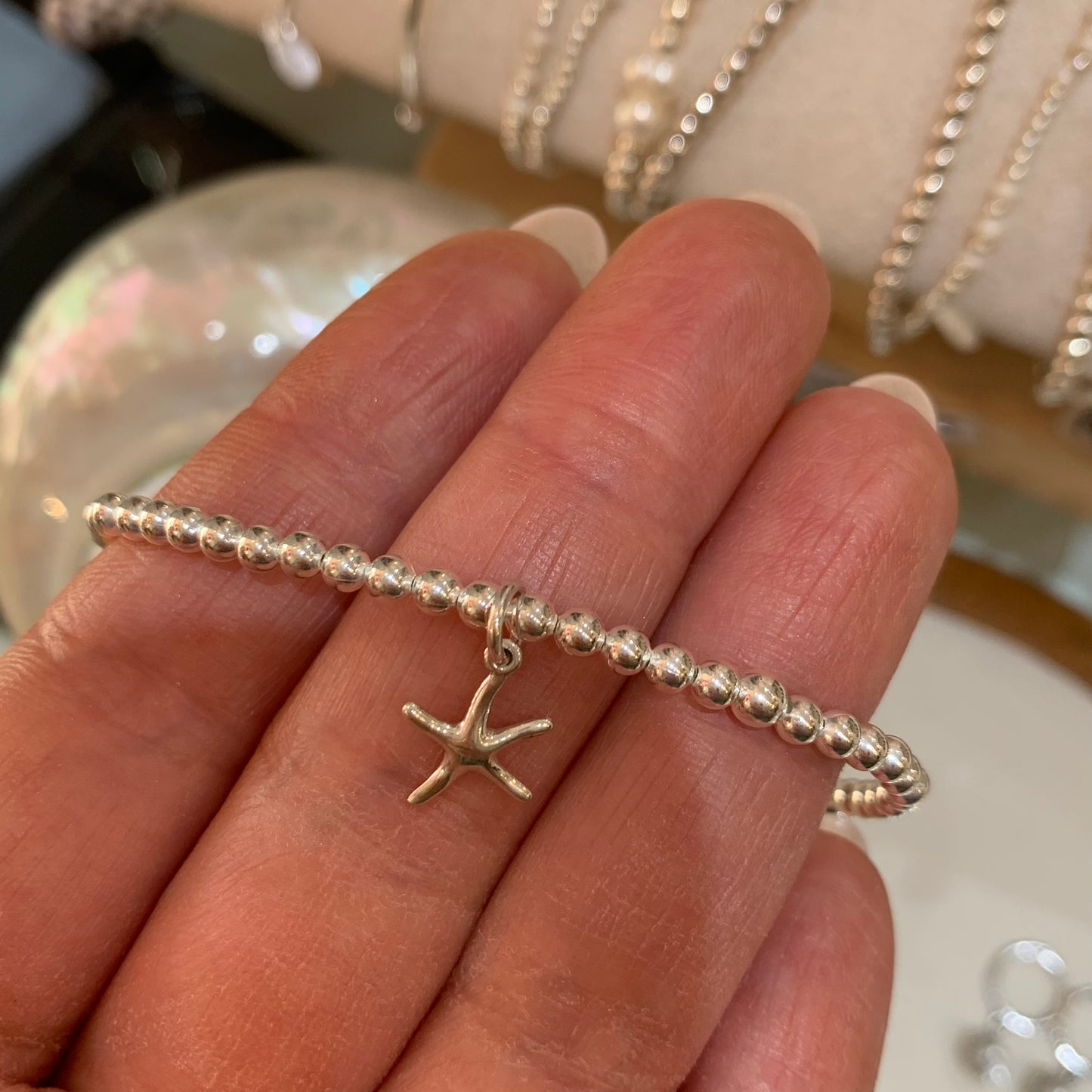 Beaded 925 Sterling Silver Starfish Charm Bracelet
