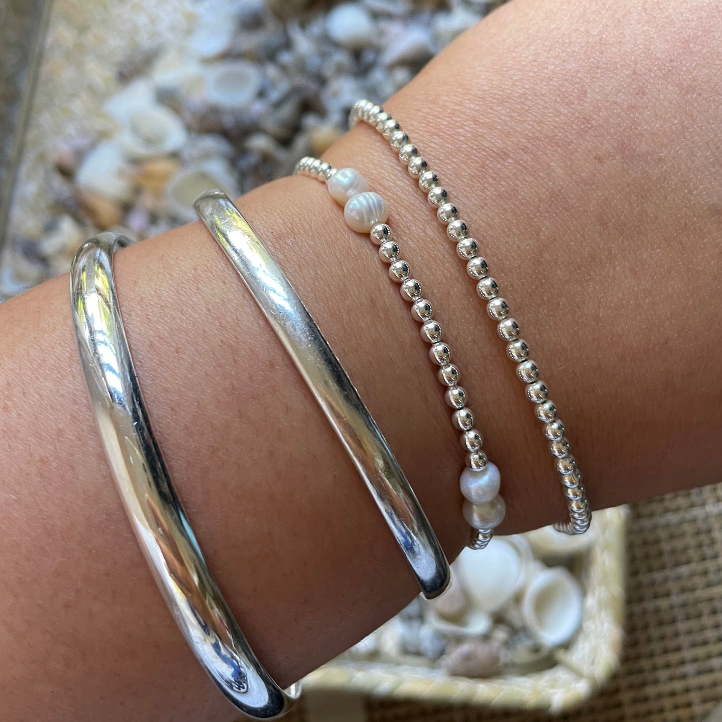 Beaded Sterling Silver & Freshwater Pearl Bracelet