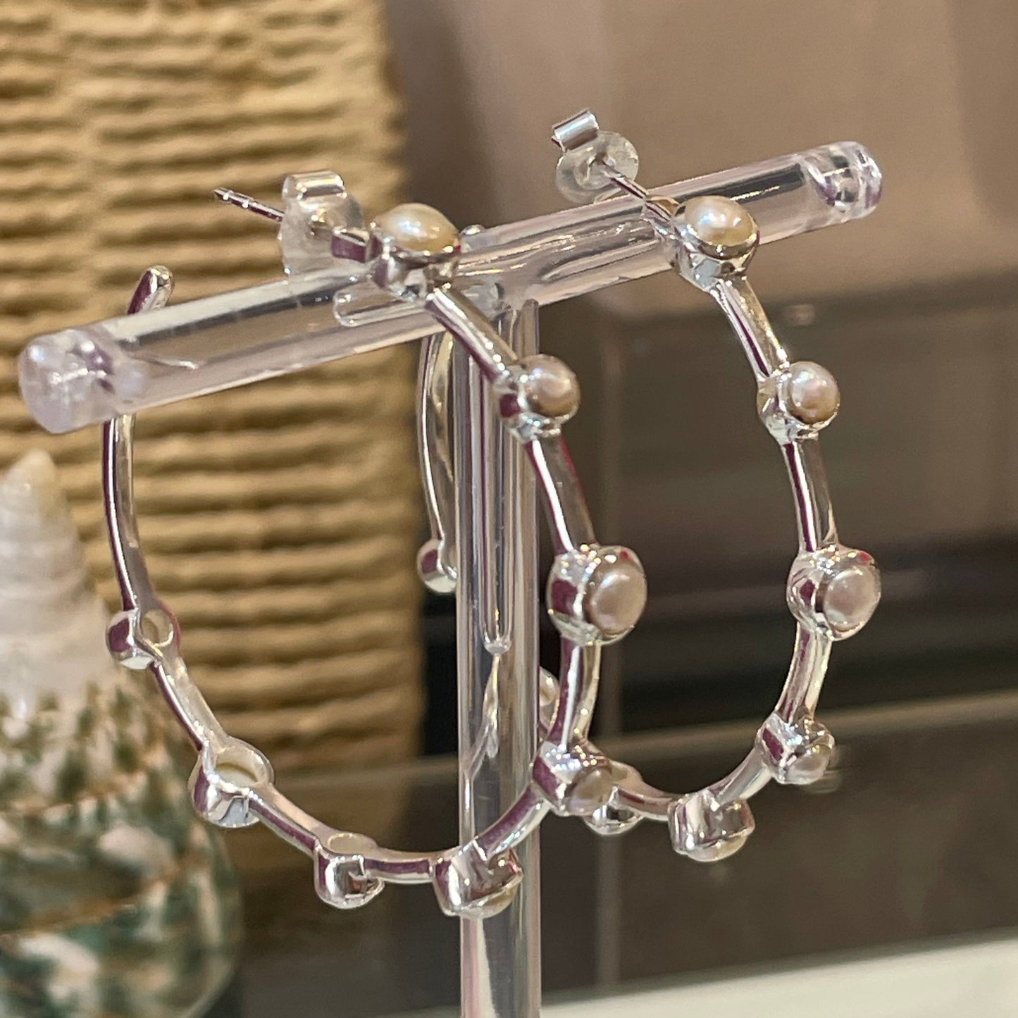 Fleur Freshwater Pearl Hoop Stud Earrings
