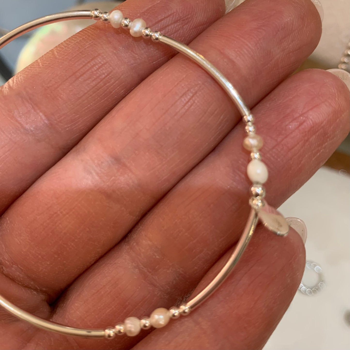 Beaded 925 Sterling Silver Freshwater Pearl Bracelet