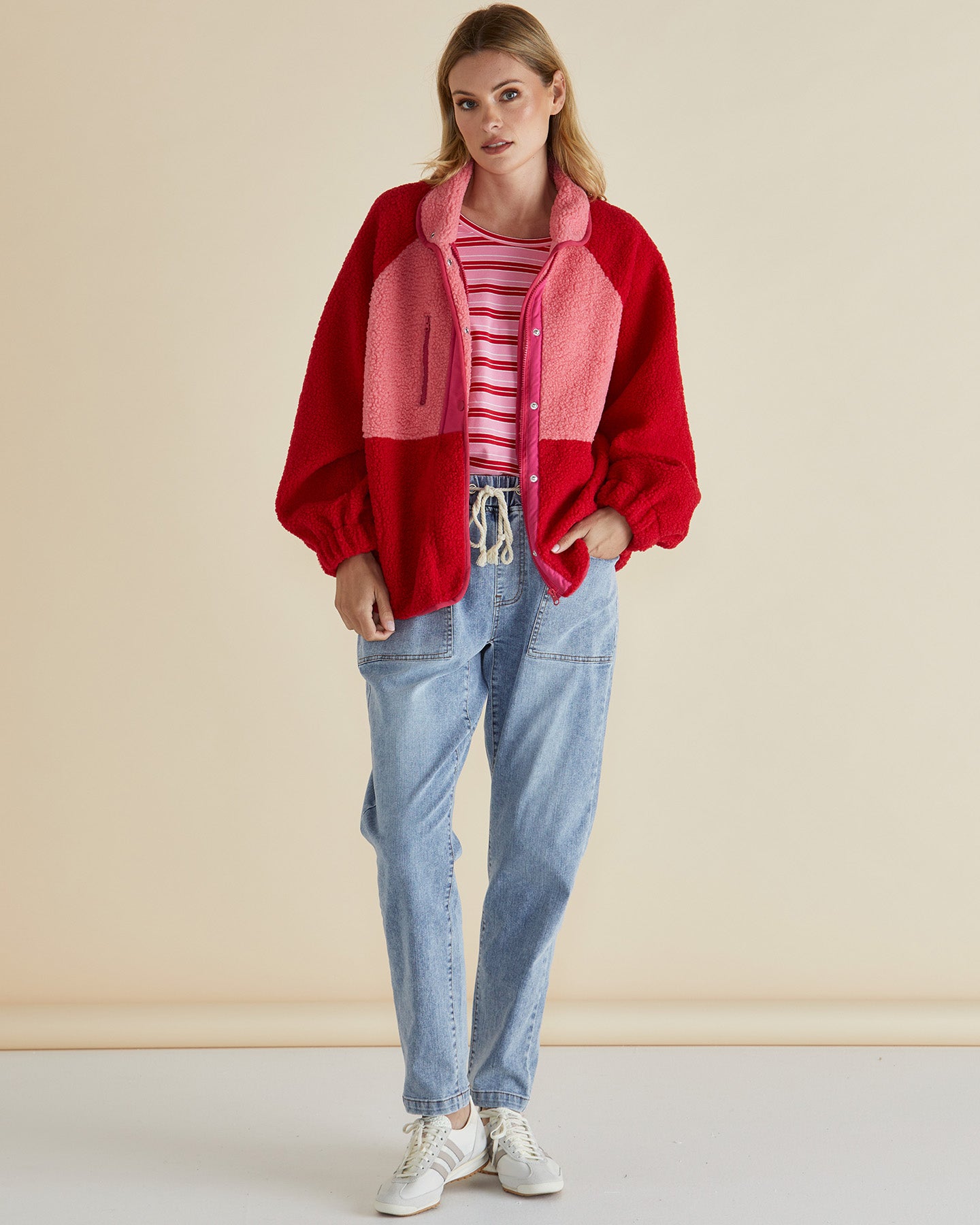 Franklin Fleecy Jacket in Pink/Red