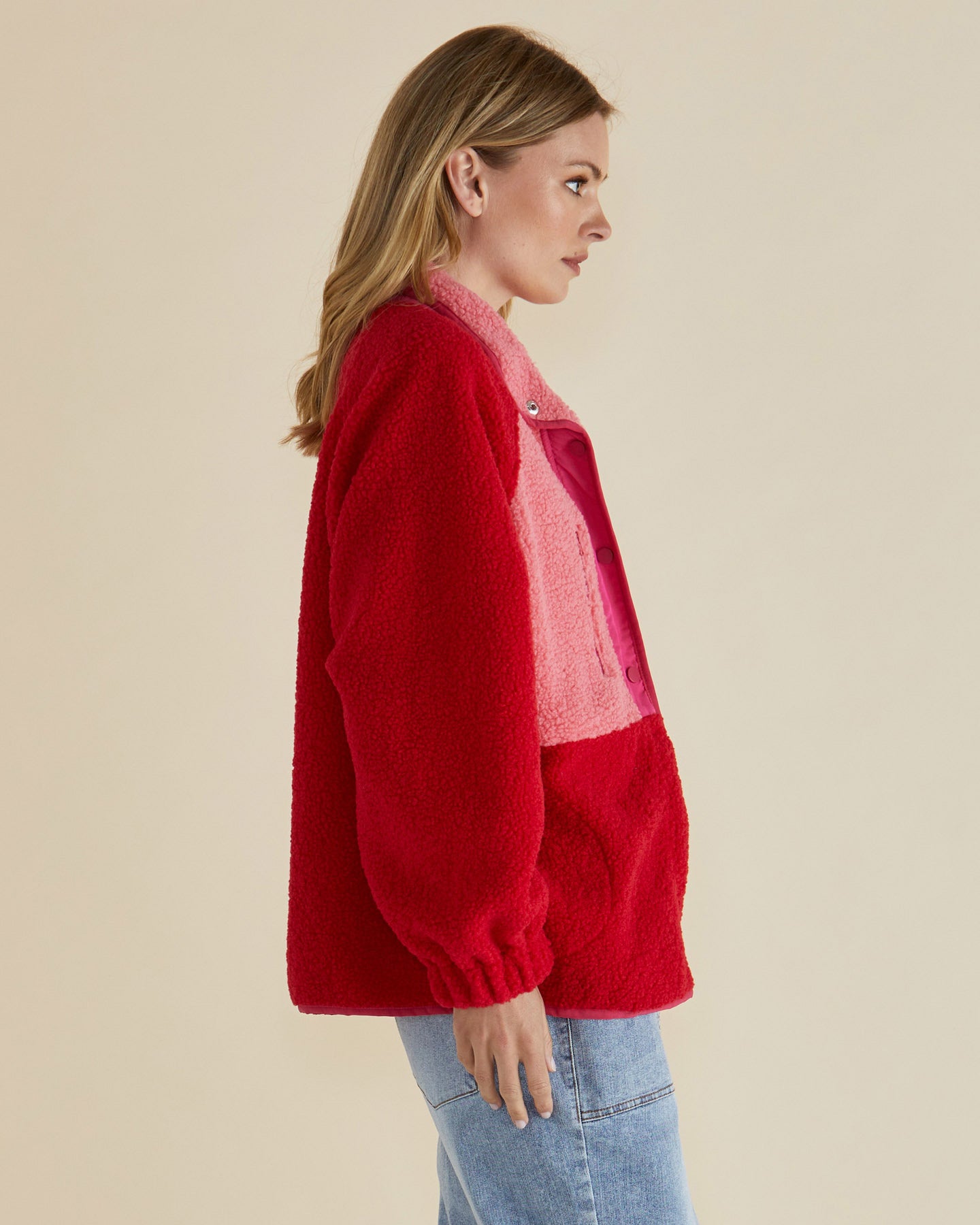Franklin Fleecy Jacket in Pink/Red
