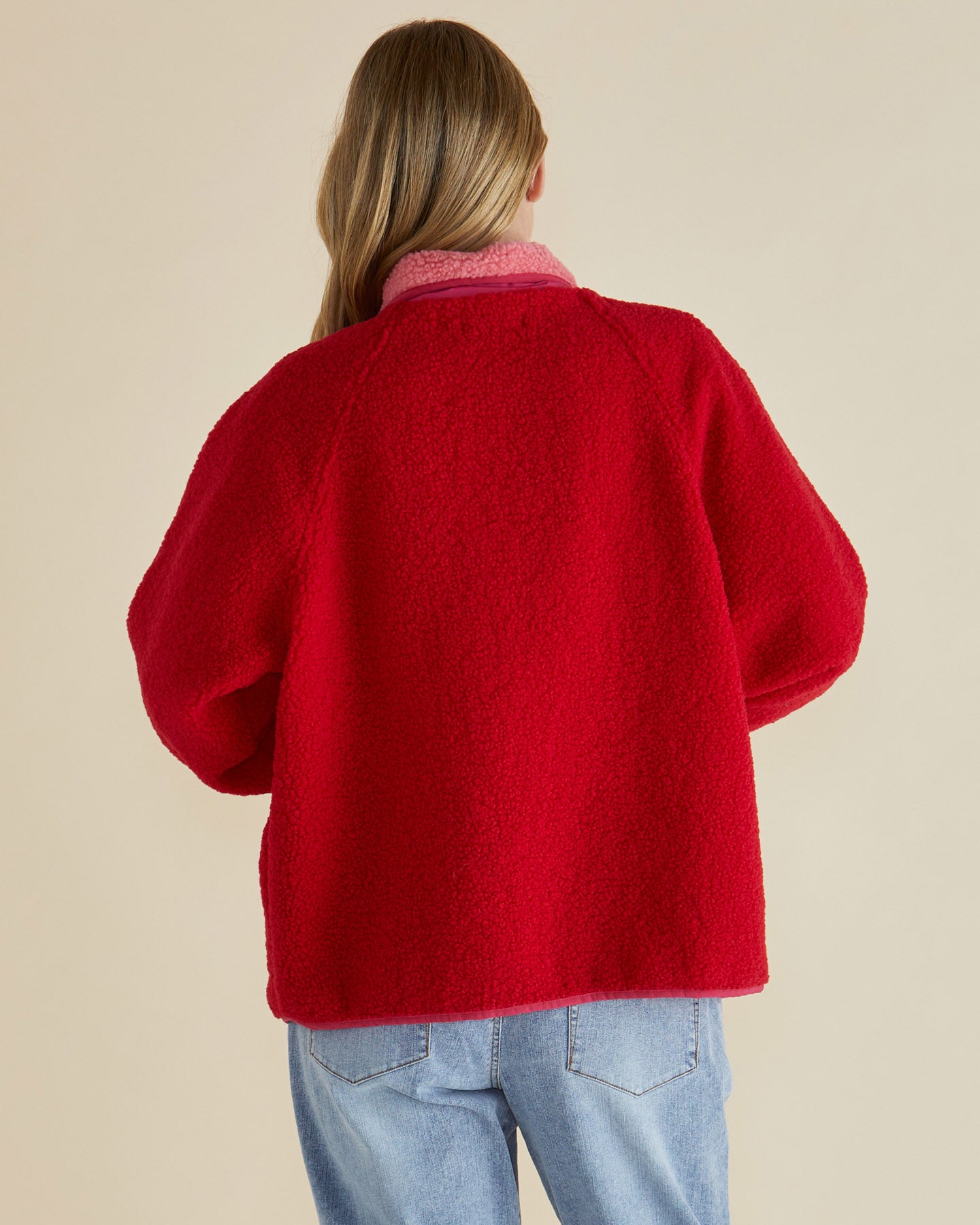 Franklin Fleecy Jacket in Pink/Red