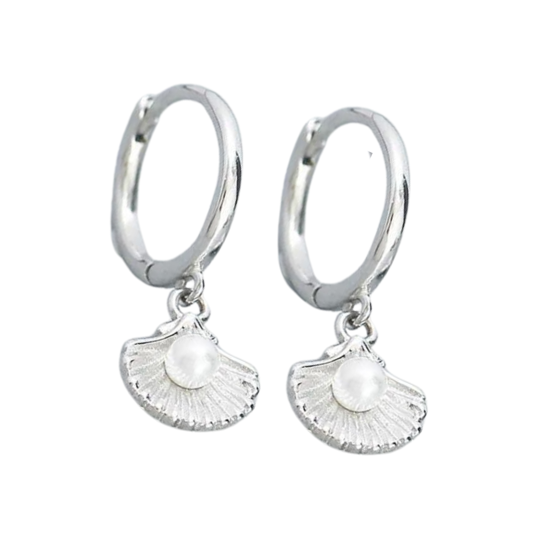 Cora Shell Huggie Earrings Silver