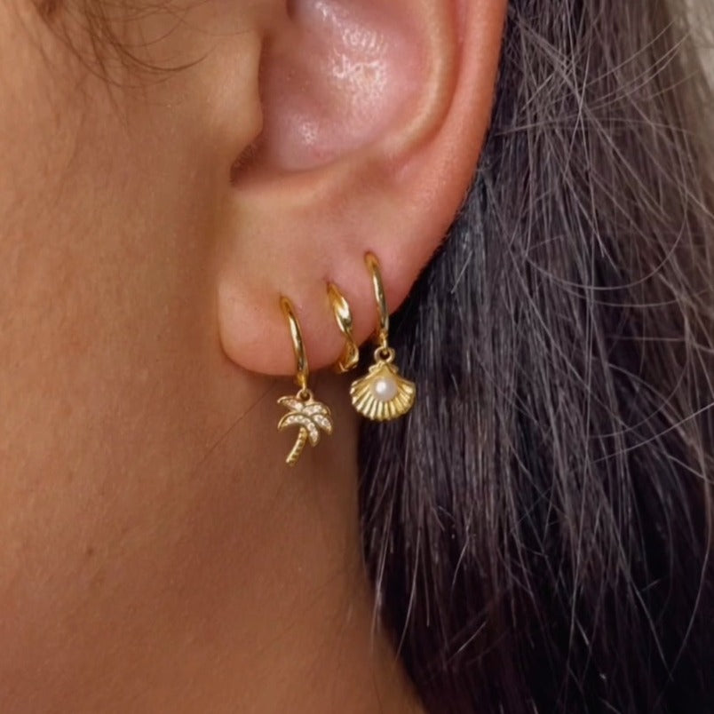 Cove Palm Huggie Earrings