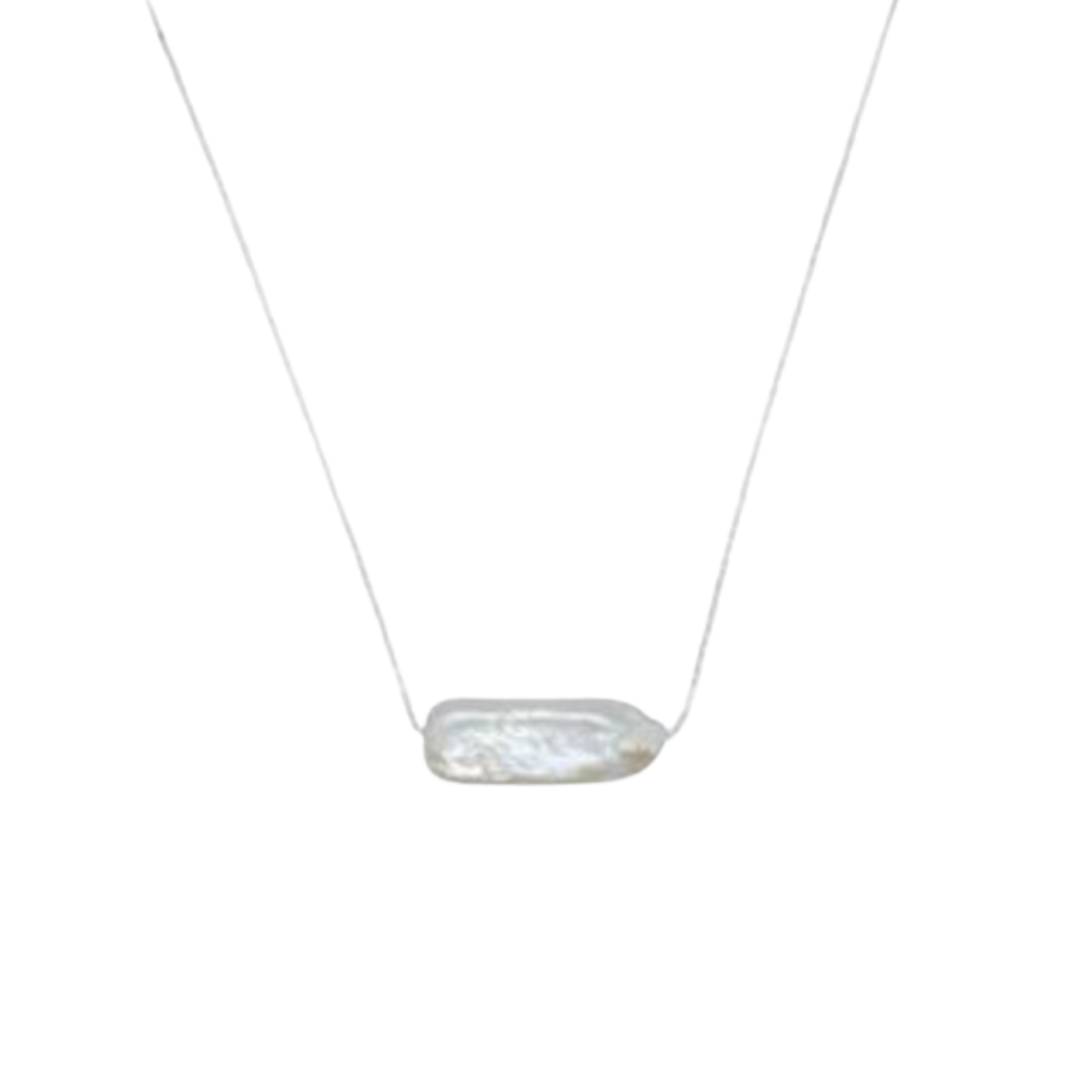 Hali Biwa Pearl Pendant Necklace Silver