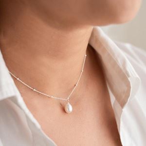 Freshwater Pearl Pendant Ball Chain Necklace Silver