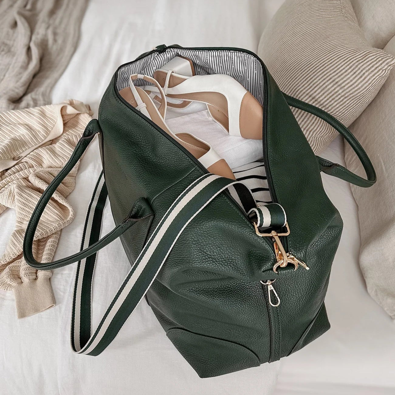Alexis Weekender Travel Bag Forest Green Stripe
