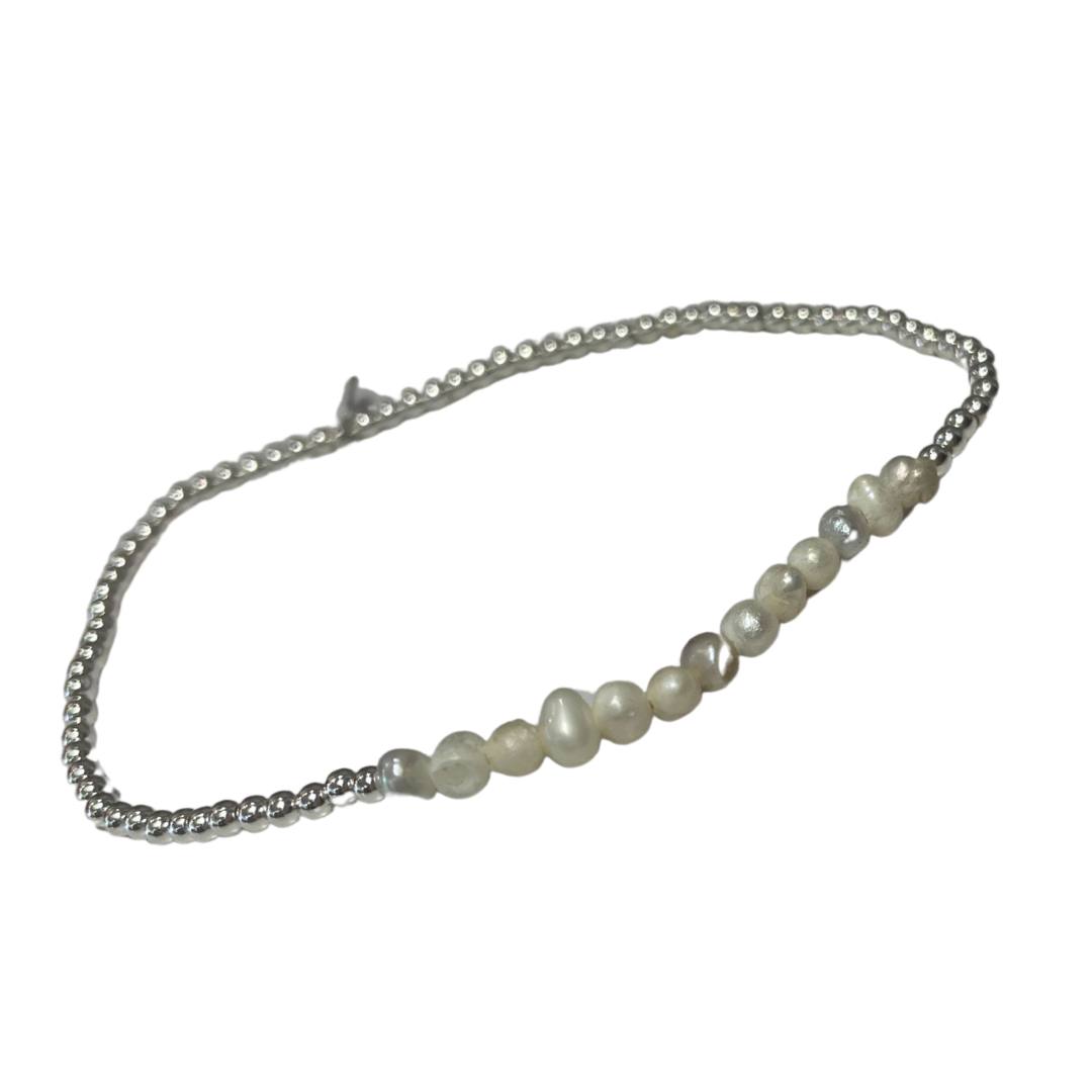 Beaded 925 Sterling Silver & Freshwater Pearl Bracelet