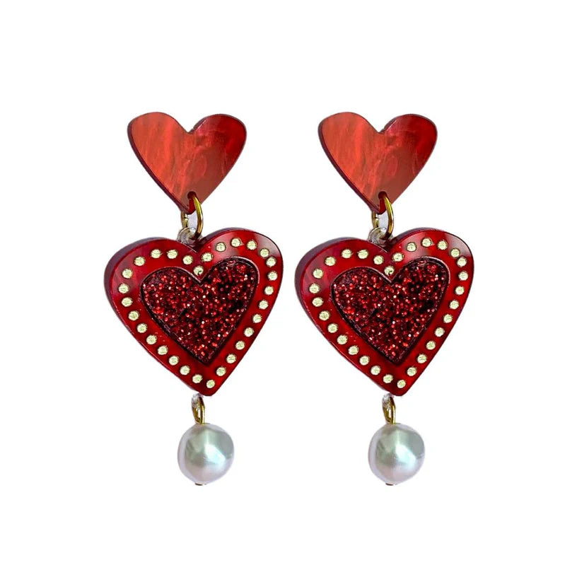 L'amour Red Marble Statement Earrings