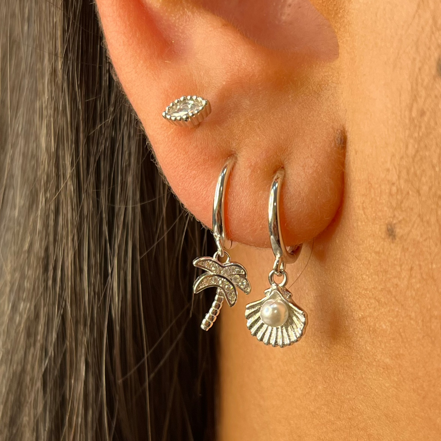 Cora Shell Huggie Earrings Silver
