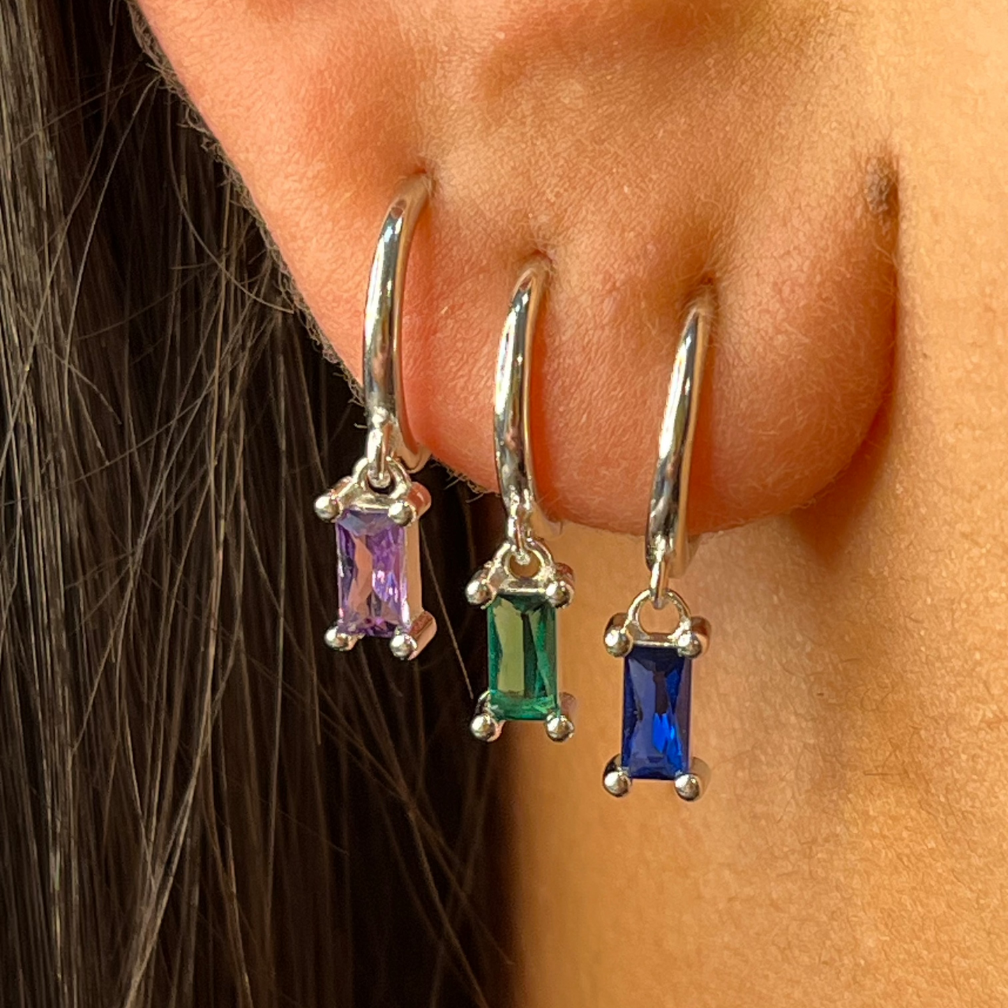 Rio Green Charm Earrings Silver
