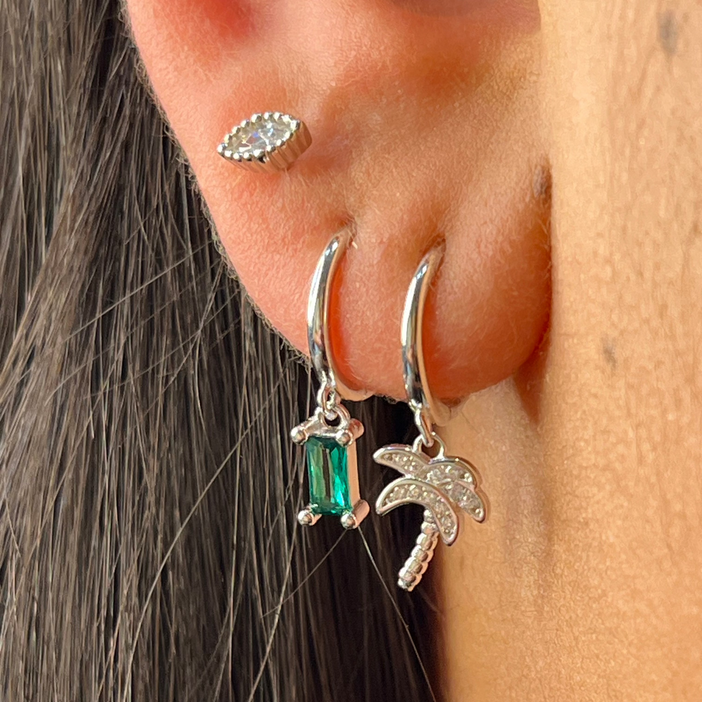 Rio Green Charm Earrings Silver