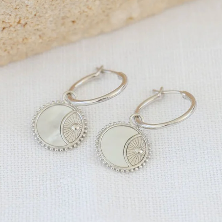 Eclipse Hoop Earrings with Mother of Pearl Silver