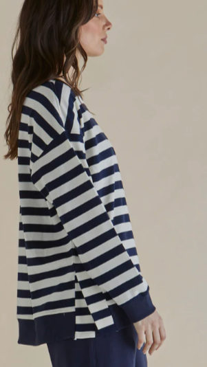 Navy Stripe Crew Neck Sweater by Betty Basics