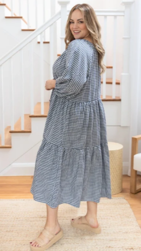 Gingham Navy Midi Dress (It has Pockets!)