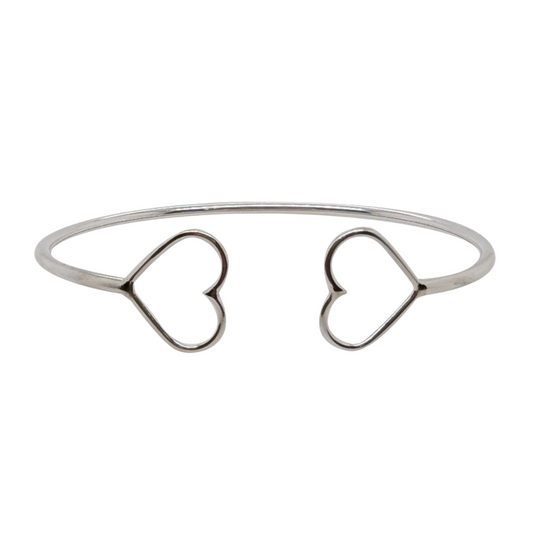 Lover Double Heart Cuff 925 Sterling Silver Bracelet