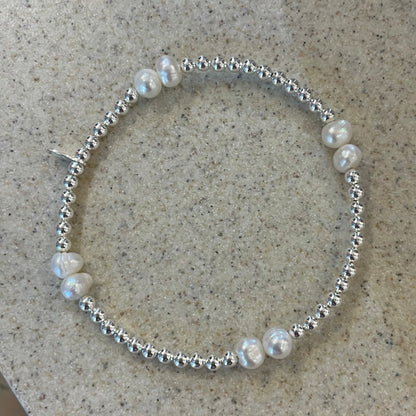 Beaded Sterling Silver & Freshwater Pearl Bracelet