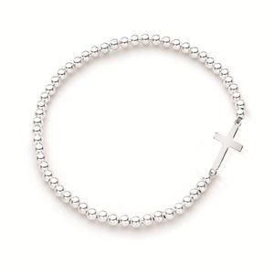 Beaded 925 Sterling Silver Cross Bracelet
