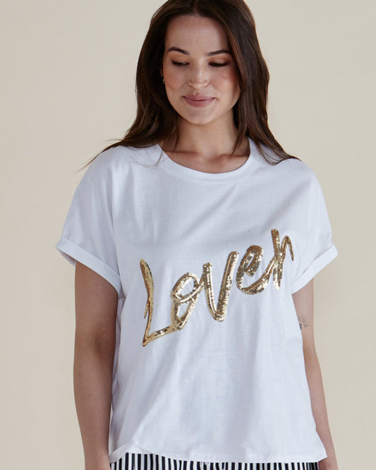 Lover White/Gold Tee by Betty Basics