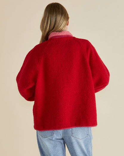 Franklin Fleecy Jacket in Pink/Red