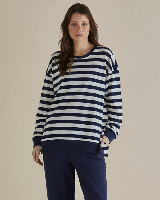 Navy Stripe Crew Neck Sweater by Betty Basics