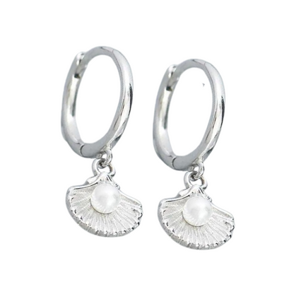 Cora Shell Huggie Earrings Silver