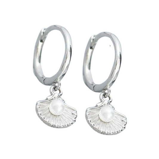Cora Shell Huggie Earrings Silver