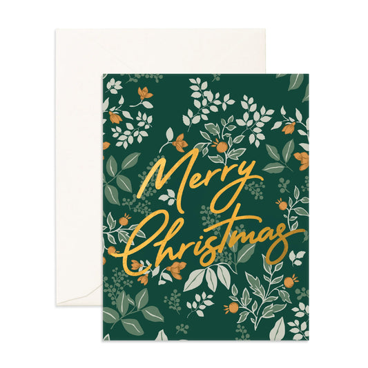 Christmas Green Holly Christmas Card