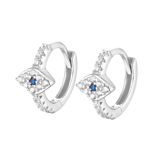 Sofia Evil Eye Huggie Earrings Silver