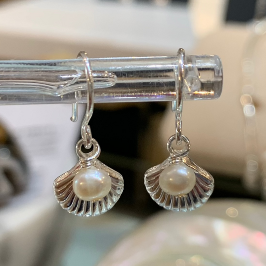 Siren Shell & Freshwater Pearl Charm Earrings