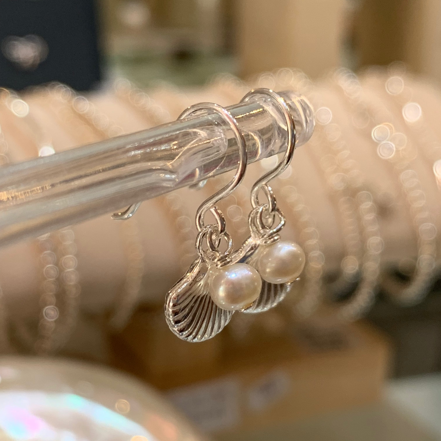 Siren Shell & Freshwater Pearl Charm Earrings