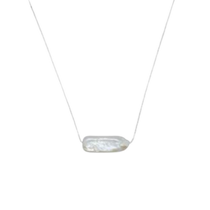 Hali Biwa Pearl Pendant Necklace Silver