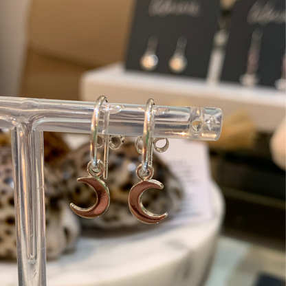 Moon Hoop Stud Earrings
