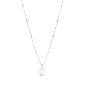 Freshwater Pearl Pendant Ball Chain Necklace Silver