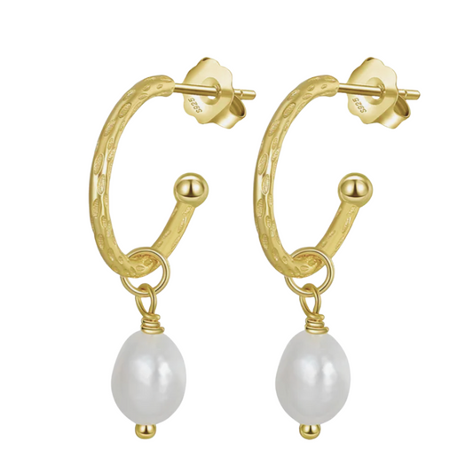 Ophelia Pearl Hammered Huggie Stud Earrings