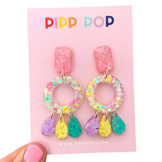 Aria Glitter Dangles Pastel Statement Earrings