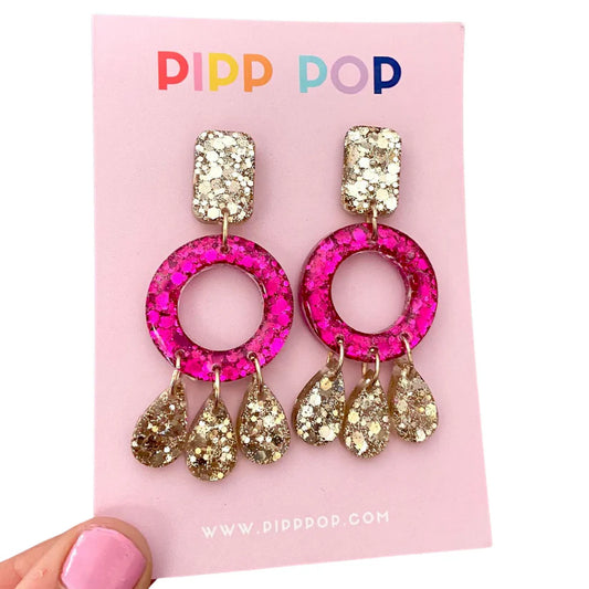 Aria Glitter Dangles Fuchsia Statement Earrings