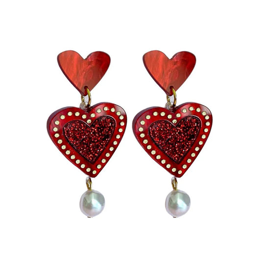 L'amour Red Marble Statement Earrings