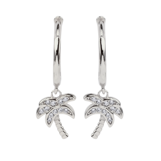 Cove Palm Huggie Earrings Silver