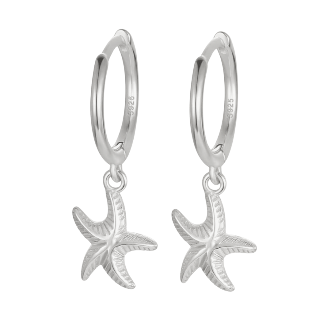 Sea Star Starfish Huggie Earrings Silver
