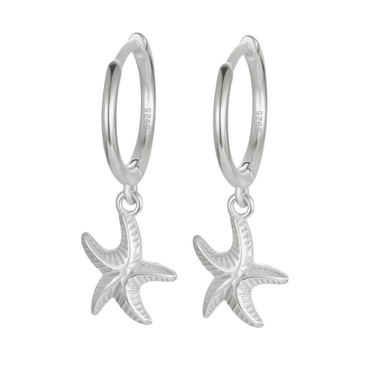 Sea Star Starfish Huggie Earrings Silver