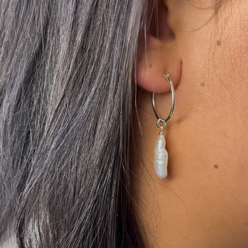Baroque Pearl Drop Hoop Earrings