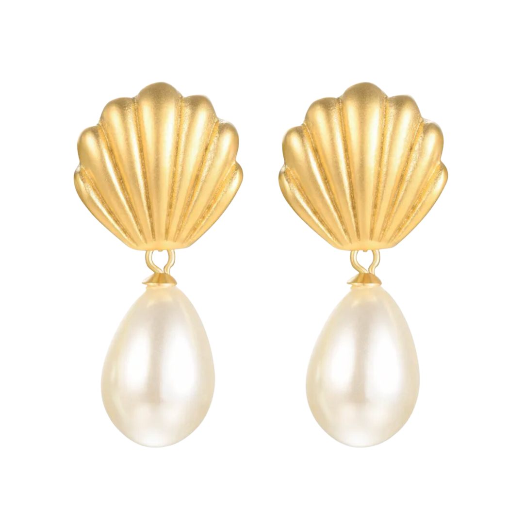 SAIJO Shell Pearl Gold Statement Earrings
