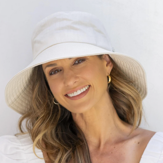 Tabitha Wide Brim Linen Hat Ivory