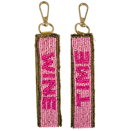 'Wine Time' Beaded Keychain Wristlet