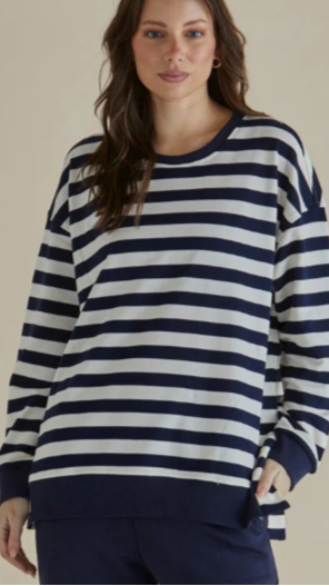 Navy Stripe Crew Neck Sweater by Betty Basics