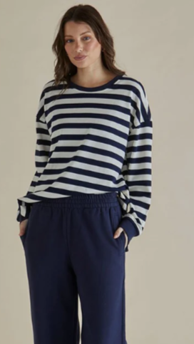 Navy Stripe Crew Neck Sweater by Betty Basics